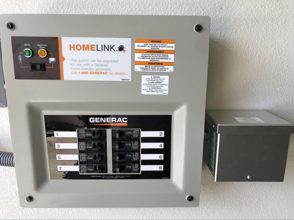 Wall-mounted Generac transfer switch, a key part of generator installation in Middleton, ID.